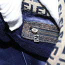 FENDI Zucchino Canvas Mamma Baguette Shoulder Bag Navy Silver Auth 185018-21