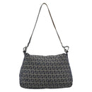 FENDI Zucchino Canvas Mamma Baguette Shoulder Bag Navy Silver Auth 185018-2