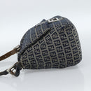 FENDI Zucchino Canvas Mamma Baguette Shoulder Bag Navy Silver Auth 185018-3