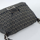 FENDI Zucchino Canvas Mamma Baguette Shoulder Bag Navy Silver Auth 185018-6