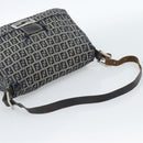 FENDI Zucchino Canvas Mamma Baguette Shoulder Bag Navy Silver Auth 185018-7