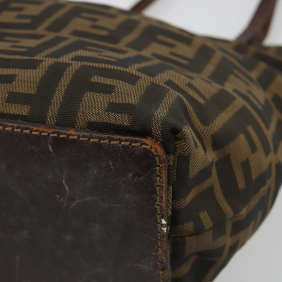 FENDI Zucca Canvas Hand Bag Black Brown Auth 185020