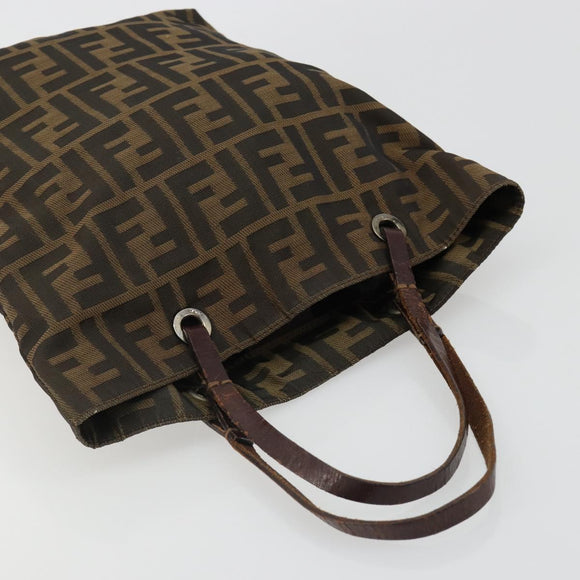 FENDI Zucca Canvas Hand Bag Black Brown Auth 185020