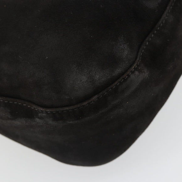 FENDI Mamma Baguette Schultertasche Wildleder Schwarz Gold Auth 185022
