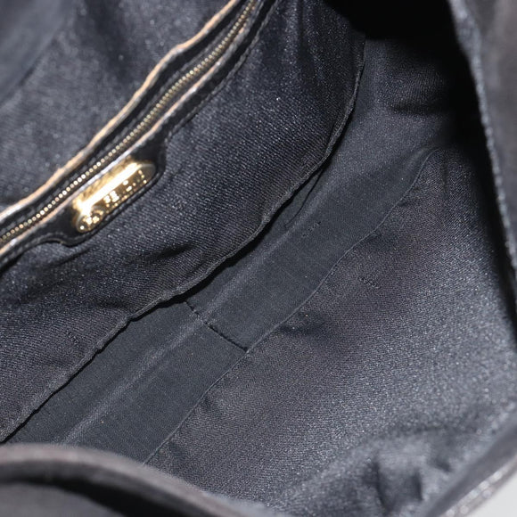 FENDI Mamma Baguette Schultertasche Wildleder Schwarz Gold Auth 185022