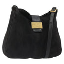 FENDI Mamma Baguette Schultertasche Wildleder Schwarz Gold Auth 185022-1