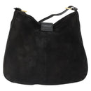 FENDI Mamma Baguette Schultertasche Wildleder Schwarz Gold Auth 185022-2