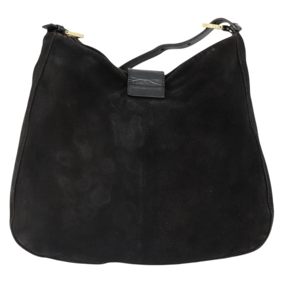 FENDI Mamma Baguette Schultertasche Wildleder Schwarz Gold Auth 185022