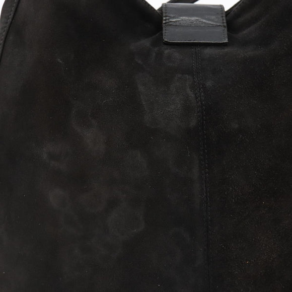 FENDI Mamma Baguette Schultertasche Wildleder Schwarz Gold Auth 185022