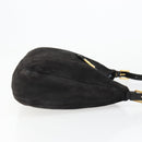 FENDI Mamma Baguette Schultertasche Wildleder Schwarz Gold Auth 185022-4