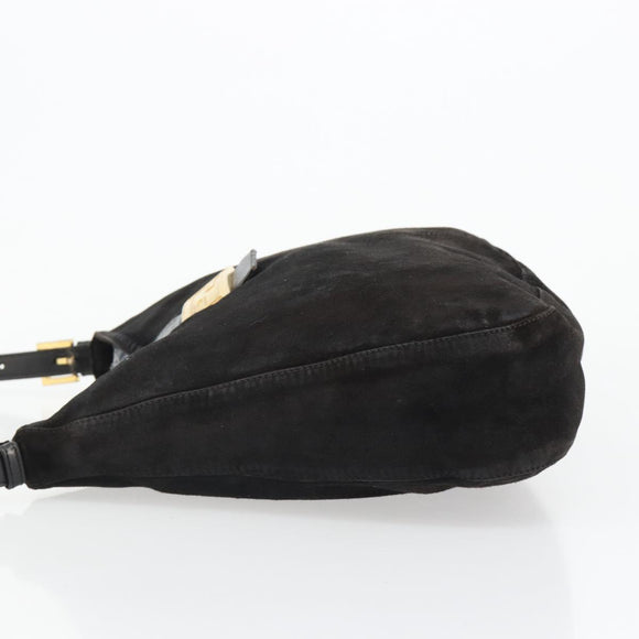 FENDI Mamma Baguette Schultertasche Wildleder Schwarz Gold Auth 185022