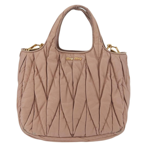 Miu Miu Matelasse Hand Bag Leather 2way Beige Gold Auth 185023