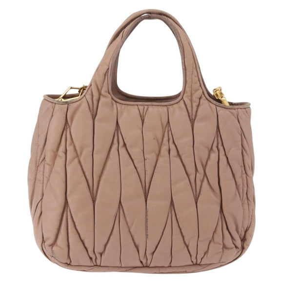 Miu Miu Matelasse Hand Bag Leather 2way Beige Gold Auth 185023