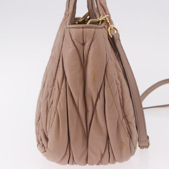 Miu Miu Matelasse Hand Bag Leather 2way Beige Gold Auth 185023