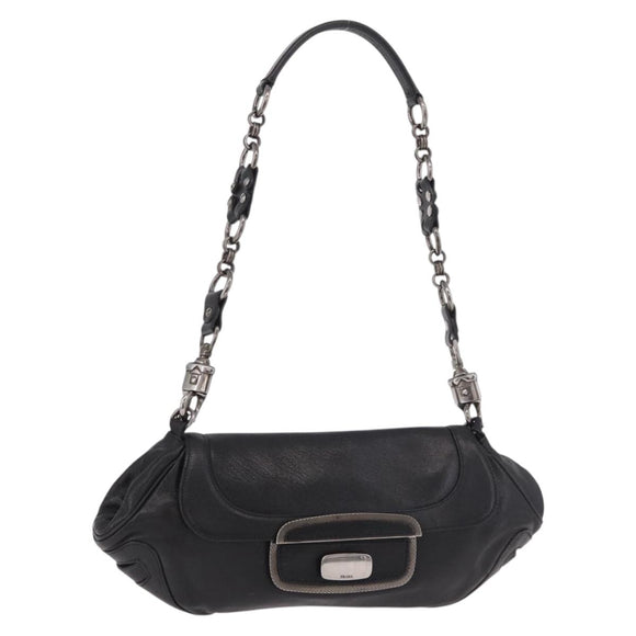 PRADA Chain Shoulder Bag Leather Black Silver Auth 185024SAM