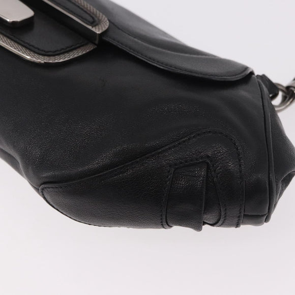PRADA Chain Shoulder Bag Leather Black Silver Auth 185024SAM