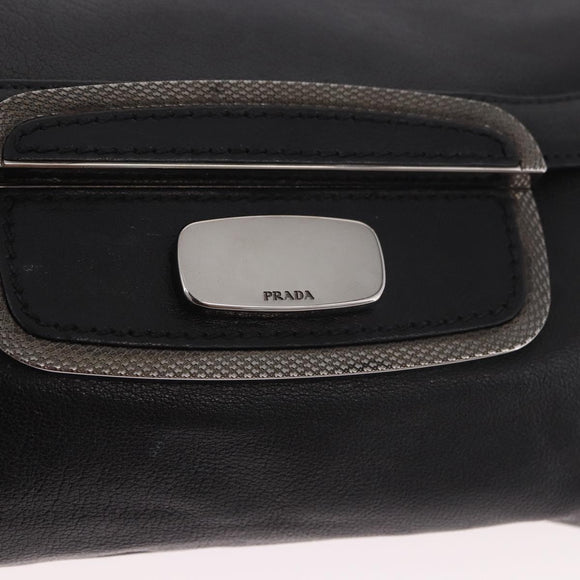 PRADA Chain Shoulder Bag Leather Black Silver Auth 185024SAM