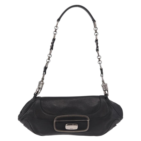 PRADA Chain Shoulder Bag Leather Black Silver Auth 185024SAM