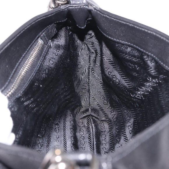 PRADA Chain Shoulder Bag Leather Black Silver Auth 185024SAM