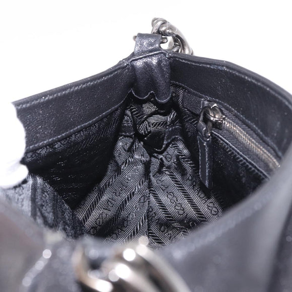 PRADA Chain Shoulder Bag Leather Black Silver Auth 185024SAM
