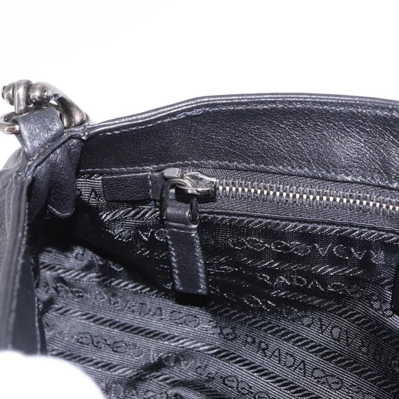 PRADA Chain Shoulder Bag Leather Black Silver Auth 185024SAM