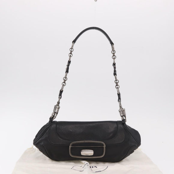 PRADA Chain Shoulder Bag Leather Black Silver Auth 185024SAM