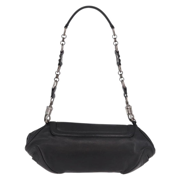 PRADA Chain Shoulder Bag Leather Black Silver Auth 185024SAM