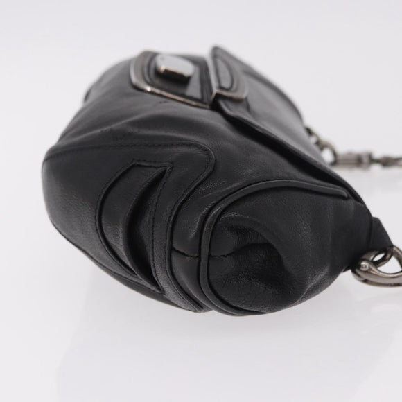 PRADA Chain Shoulder Bag Leather Black Silver Auth 185024SAM