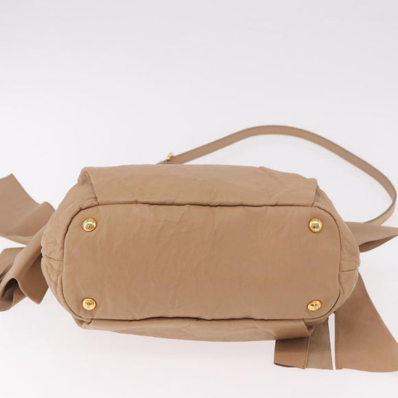 PRADA Tote Bag Canvas Leather 2way Beige Gold Auth 185028V
