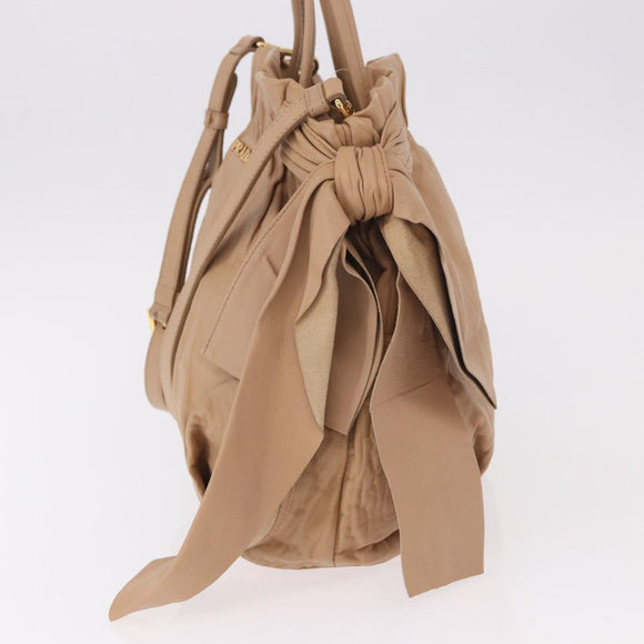 PRADA Tote Bag Canvas Leather 2way Beige Gold Auth 185028V