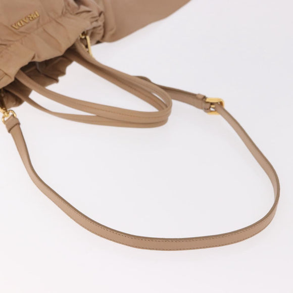 PRADA Tote Bag Canvas Leather 2way Beige Gold Auth 185028V