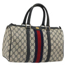 GUCCI GG Supreme Sherry Line Boston Bag PVC Navy Gold 012 3842 58 Auth 185029-1