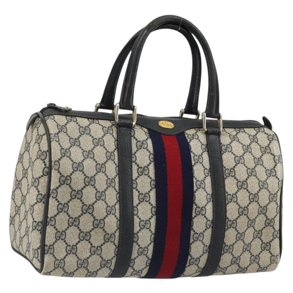 GUCCI GG Supreme Sherry Line Boston Bag PVC Navy Gold 012 3842 58 Auth 185029