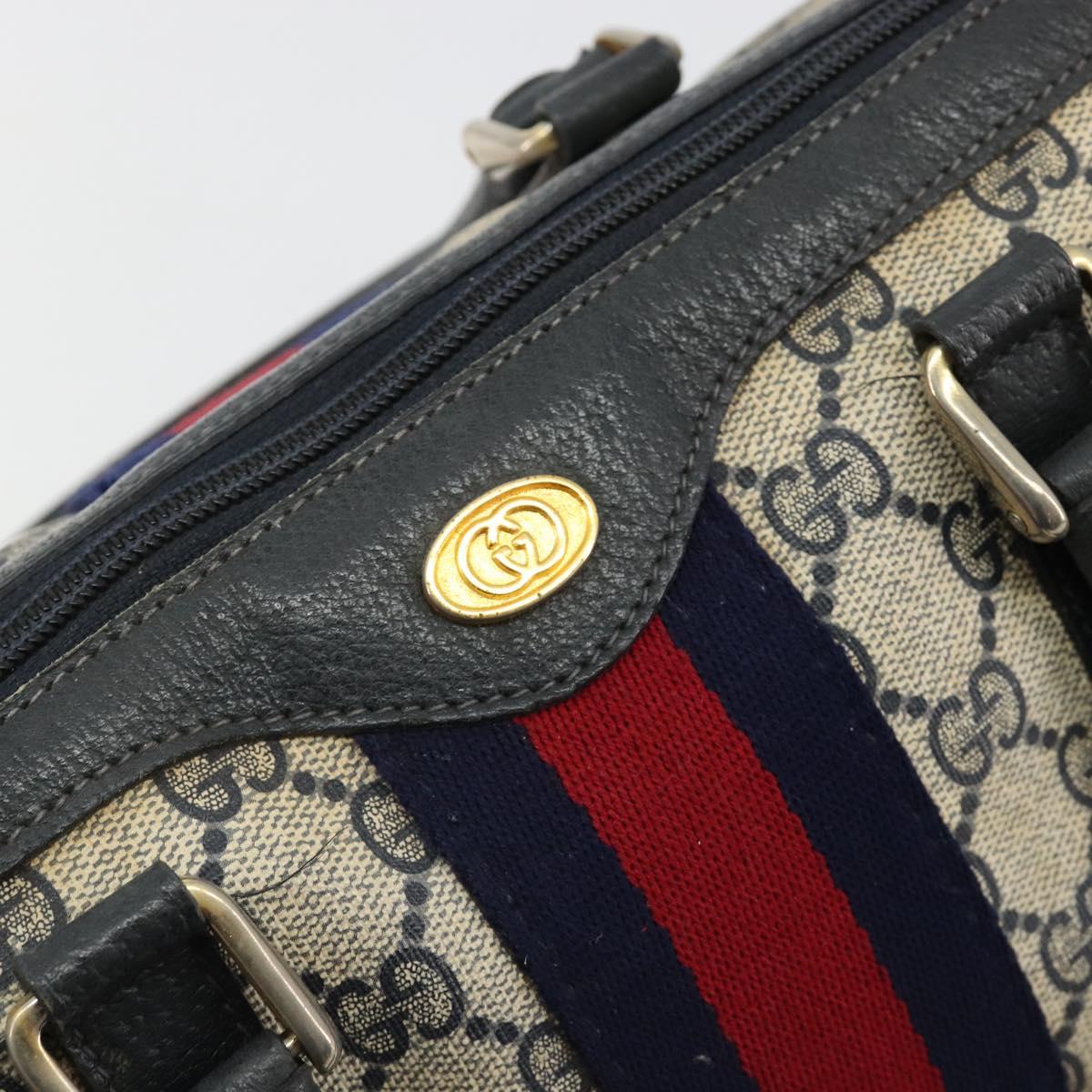 GUCCI GG Supreme Sherry Line Boston Bag PVC Navy Gold 012 3842 58
