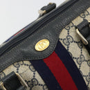 GUCCI GG Supreme Sherry Line Boston Bag PVC Navy Gold 012 3842 58 Auth 185029-14