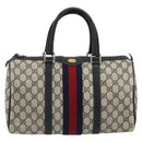 GUCCI GG Supreme Sherry Line Boston Bag PVC Navy Gold 012 3842 58 Auth 185029-2