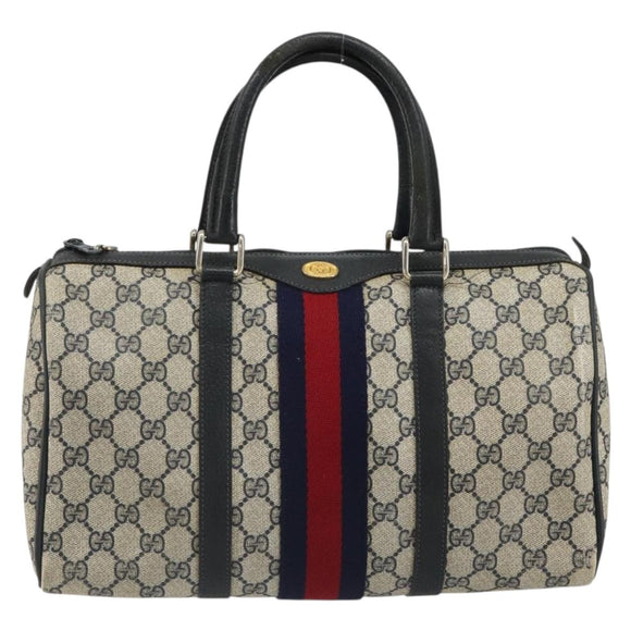 GUCCI GG Supreme Sherry Line Boston Bag PVC Navy Gold 012 3842 58 Auth 185029