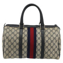 GUCCI GG Supreme Sherry Line Boston Bag PVC Navy Gold 012 3842 58 Auth 185029-3