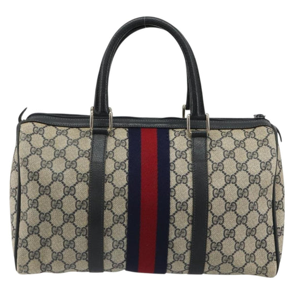 GUCCI GG Supreme Sherry Line Boston Bag PVC Navy Gold 012 3842 58 Auth 185029