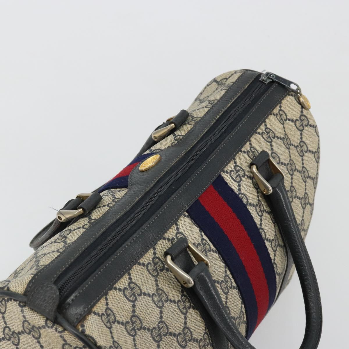 GUCCI GG Supreme Sherry Line Boston Bag PVC Navy Gold 012 3842 58