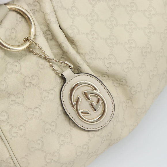 GUCCI GG Canvas Guccissima Sukey Hand Bag Leather Ivory Gold 211944 Auth 185032V