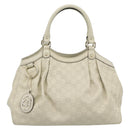 GUCCI GG Canvas Guccissima Sukey Hand Bag Leather Ivory Gold 211944 Auth 185032V-13