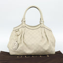 GUCCI GG Canvas Guccissima Sukey Hand Bag Leather Ivory Gold 211944 Auth 185032V-12