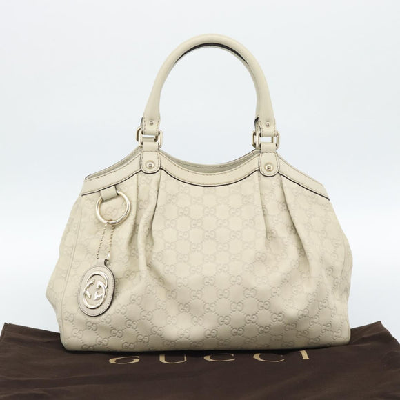 GUCCI GG Canvas Guccissima Sukey Hand Bag Leather Ivory Gold 211944 Auth 185032V