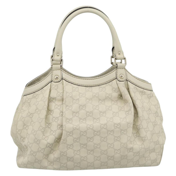 GUCCI GG Canvas Guccissima Sukey Hand Bag Leather Ivory Gold 211944 Auth 185032V