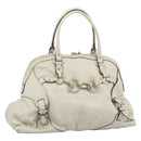 GUCCI Horsebit Boston Bag Leather Gold Ivory 189890 Auth 185034V-1