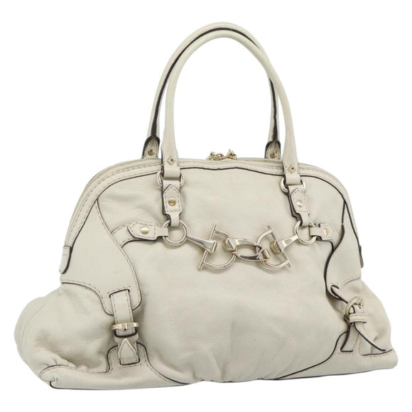 GUCCI Horsebit Boston Bag Leather Gold Ivory 189890 Auth 185034V