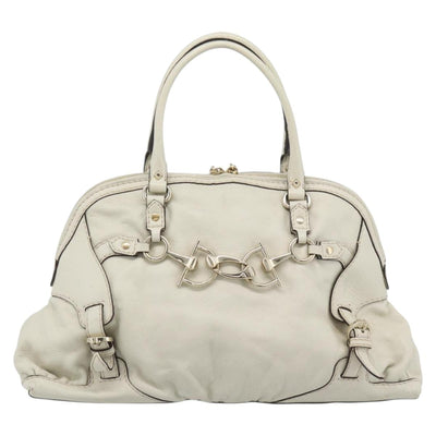 GUCCI Horsebit Boston Bag Leather Gold Ivory 189890 Auth 185034V - 0