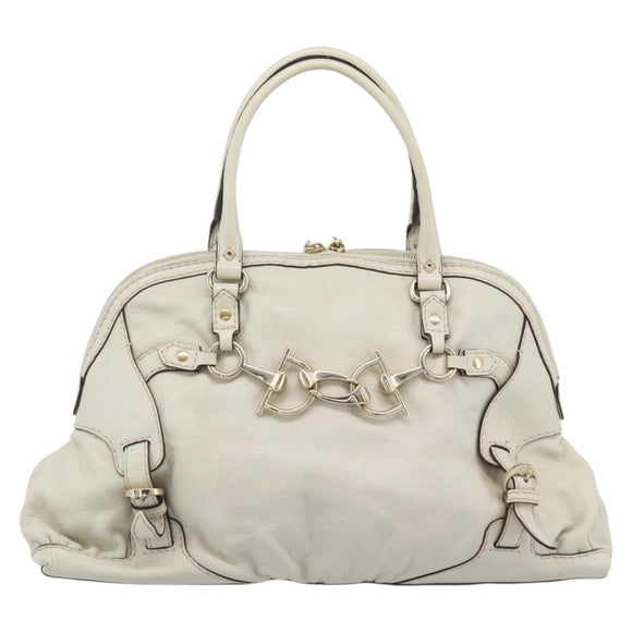 GUCCI Horsebit Boston Bag Leather Gold Ivory 189890 Auth 185034V