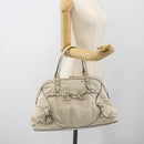 GUCCI Horsebit Boston Bag Leather Gold Ivory 189890 Auth 185034V-23